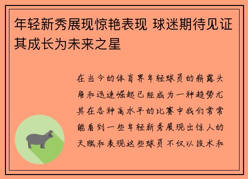 年轻新秀展现惊艳表现 球迷期待见证其成长为未来之星