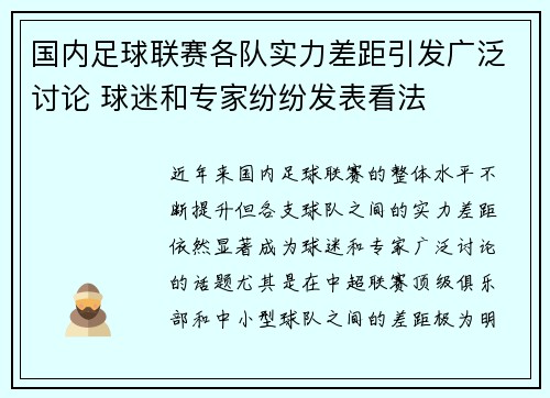 国内足球联赛各队实力差距引发广泛讨论 球迷和专家纷纷发表看法